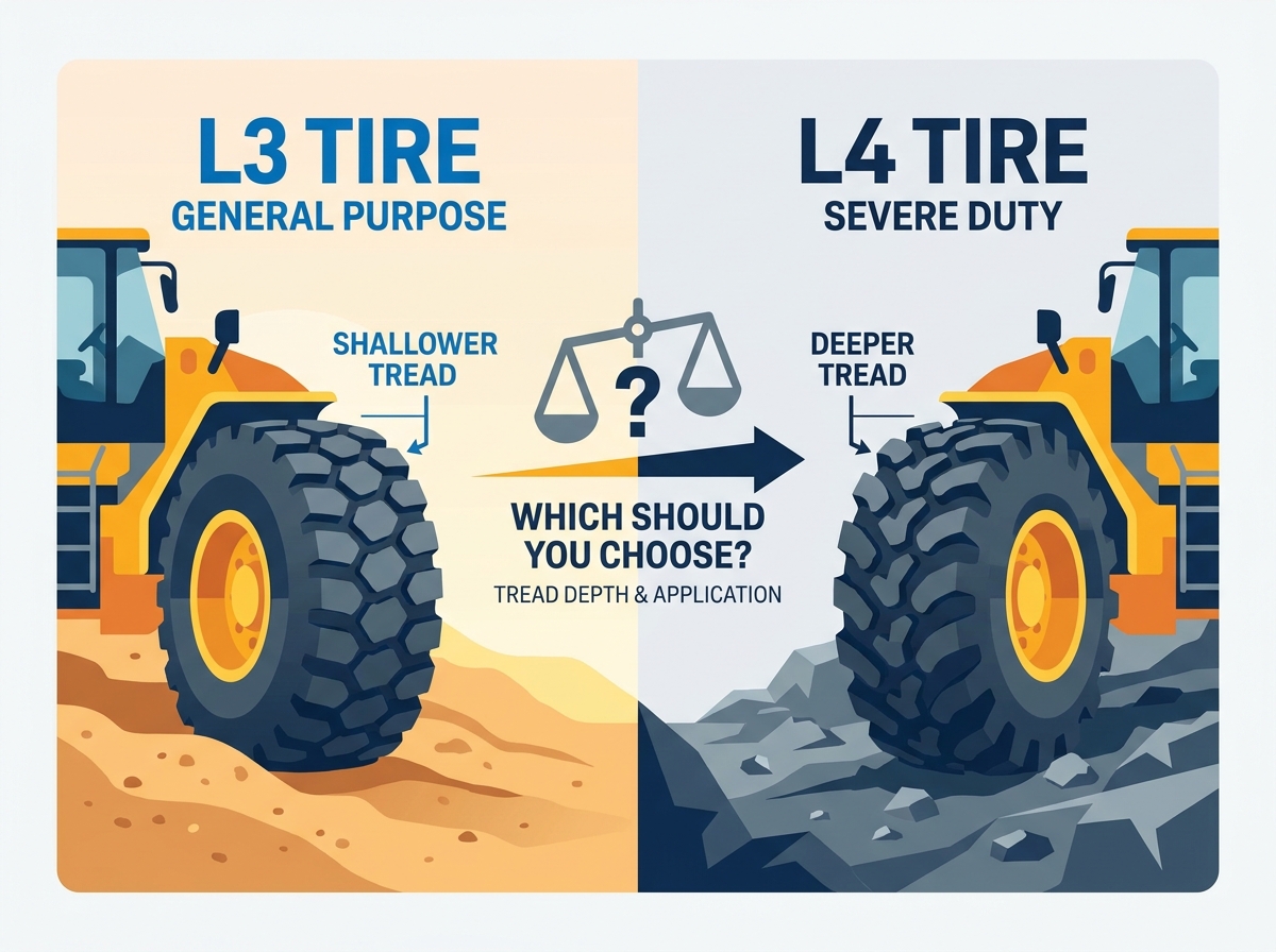 Heavy equipment loader tire in a construction environment